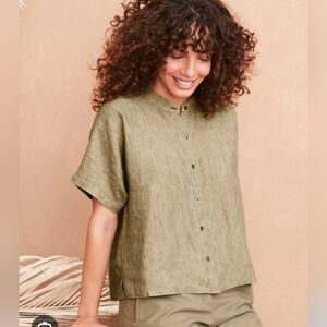 EILEEN FISHER Organic Linen Delave Blouse Size SP